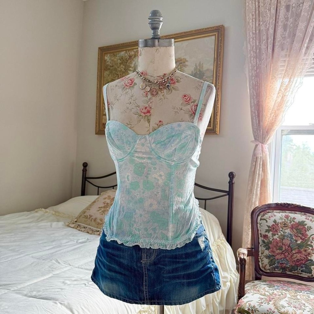 Blue floral corset  Y2K pastel floral corset top Forever 21 size medium